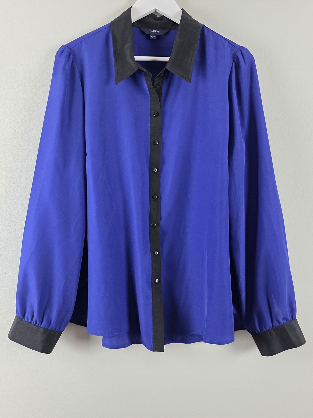Reitmans Cobalt Blue Button-Down Blouse with Black Trim